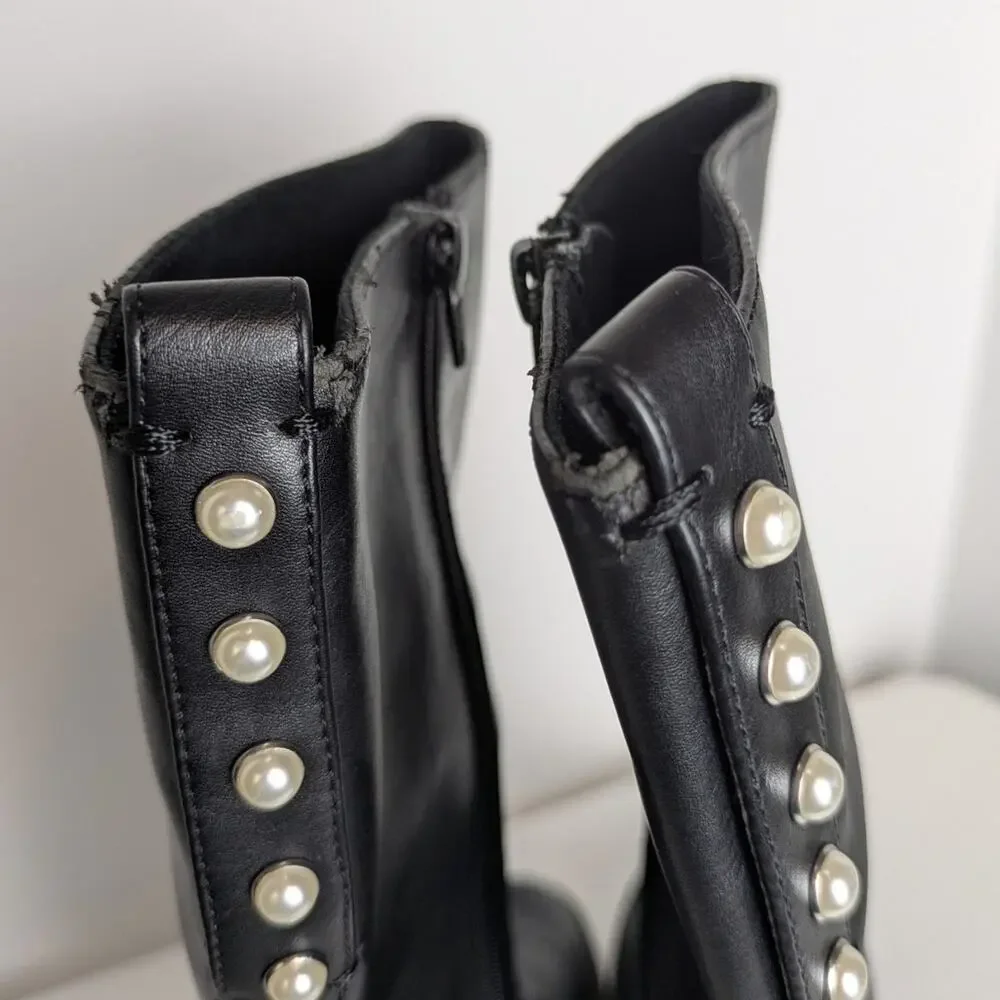 Zara Kids girls knee high black faux leather riding boots size 35 2.5